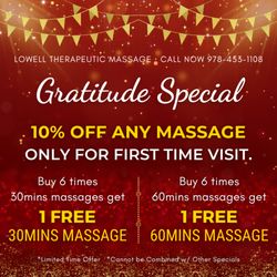 Lowell Therapeutic Massage - Gratitude Special