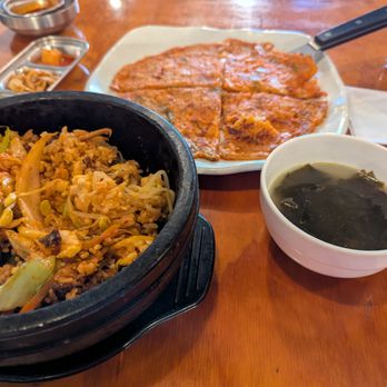 Keum Soo Kang San - My lunch with Korean seaweed soup, Kimchi Jeon, and Dolsot Bibimbap. - Korean Near Me - LaGrange, Georgia Keum Soo Kang San - My lunch with Korean seaweed soup, Kimchi Jeon, and Dolsot Bibimbap. - Korean Near Me - LaGrange, Georgia