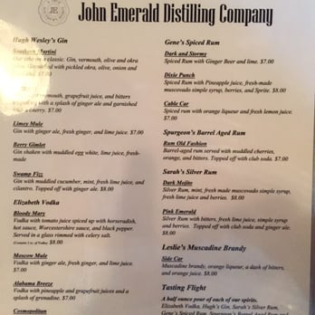 John Emerald Distillery - The menu ... Plus all the normals as well. Love the Swamp Fizz and the Dark and Stormy. - Breweries Near Me - Opelika, Alabama
