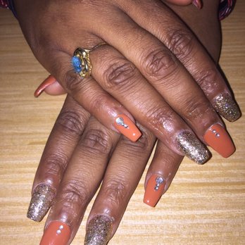 Happy Nails and Spa - Full set Acrylic Nails with Gem Design - Nail Salons Near Me - Silverdale, Washington