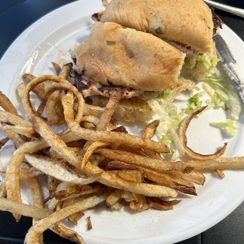Five Boys Restaurant  - Grilled chicken sandwich on the jalapeño sourdough bun with fresh cut fries! Yum! - American Near Me - Bridgeport, Texas