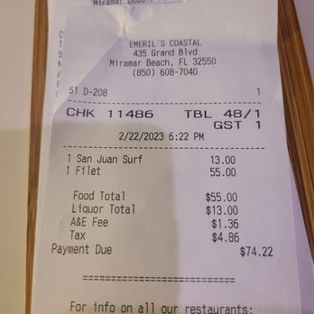 Emeril's Coastal - What is a A&E fee? - Seafood Near Me - Miramar Beach, Florida Emeril's Coastal - What is a A&E fee? - Seafood Near Me - Miramar Beach, Florida