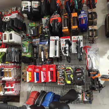 Jersey Cycles - Wall of bike accessories for sale at Jersey Cycles Nov 2016 - Bikes Near Me - Jersey City, New Jersey