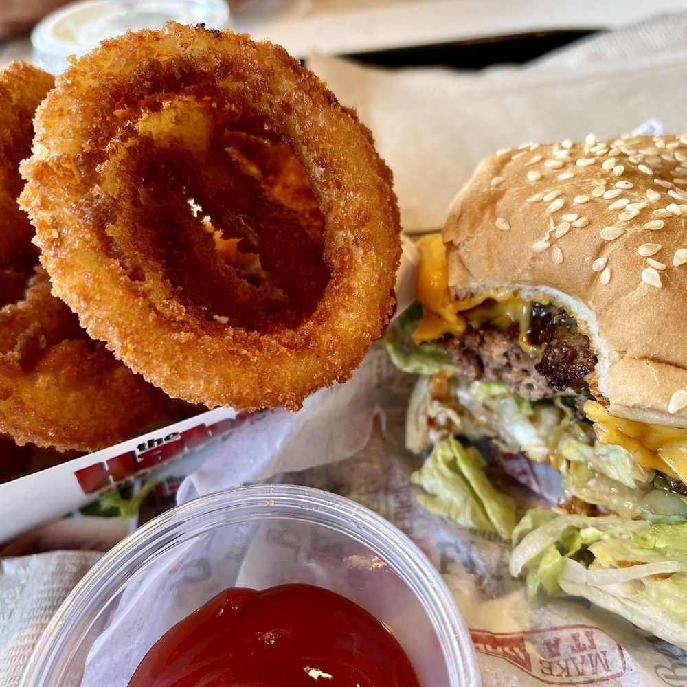Double Char with Cheese , Onion Rings . Both were amazing but definitely try onion rings with ranch; it was delicious! Double Char with Cheese , Onion Rings . Both were amazing but definitely try onion rings with ranch; it was delicious!