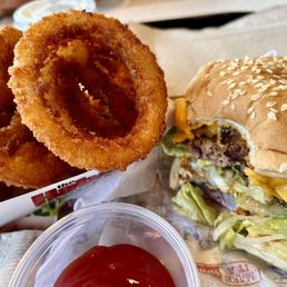 Double Char with Cheese , Onion Rings . Both were amazing but definitely try onion rings with ranch; it was delicious! Double Char with Cheese , Onion Rings . Both were amazing but definitely try onion rings with ranch; it was delicious!