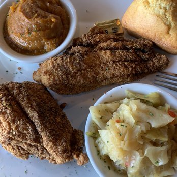 Della J's Delectables - Catfish. Cabbage. Mashed sweet potatoes. Cornbread. - Southern Near Me - Alexandria, Virginia Della J's Delectables - Catfish. Cabbage. Mashed sweet potatoes. Cornbread. - Southern Near Me - Alexandria, Virginia
