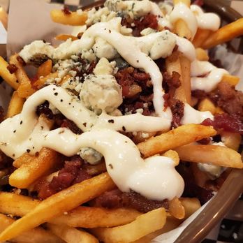 Bangers & Brews Eugene - Fresh hand cut Bacon Gorgonzola fries. - German Near Me - Eugene, Oregon