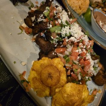 The Vibe - Chicaarones with yuca fries and tostones. No yuca and those are fried maduros. - Latin American Near Me - Elmhurst, Illinois