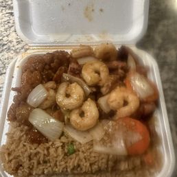 Fried Rice, Orange Chicken, Bourbon Chicken & Cajun Shrimp