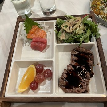 Fujiya - Beef teriyaki & sashimi bento box - Japanese Near Me - Elk Grove, California