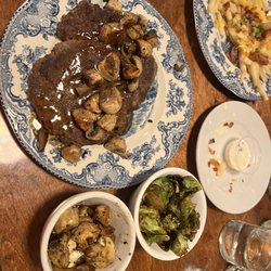 Southern Food Company - Salisbury steak, roasted brussels sprouts and mushrooms.