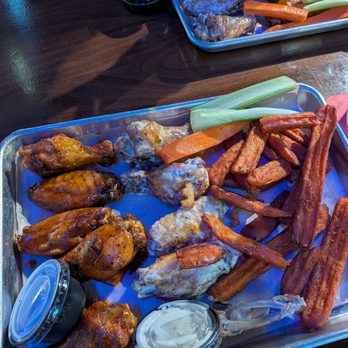 Wings N Taps - Jackie Chan & Garlic Parmesan wings with Sweet Potato fries - Chicken Wings Near Me - Corpus Christi, Texas Wings N Taps - Jackie Chan & Garlic Parmesan wings with Sweet Potato fries - Chicken Wings Near Me - Corpus Christi, Texas