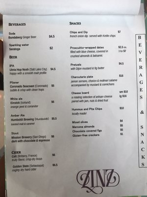 Menu photo 8 Zinz Wine Bar Corte Madera, CA