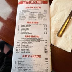 Kyoto Hibachi & Sushi - Lunch menu