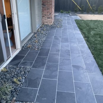 Mscape Design - Old unsightly patio was covered with slate that is highly skid resistant. - Landscaping Near Me