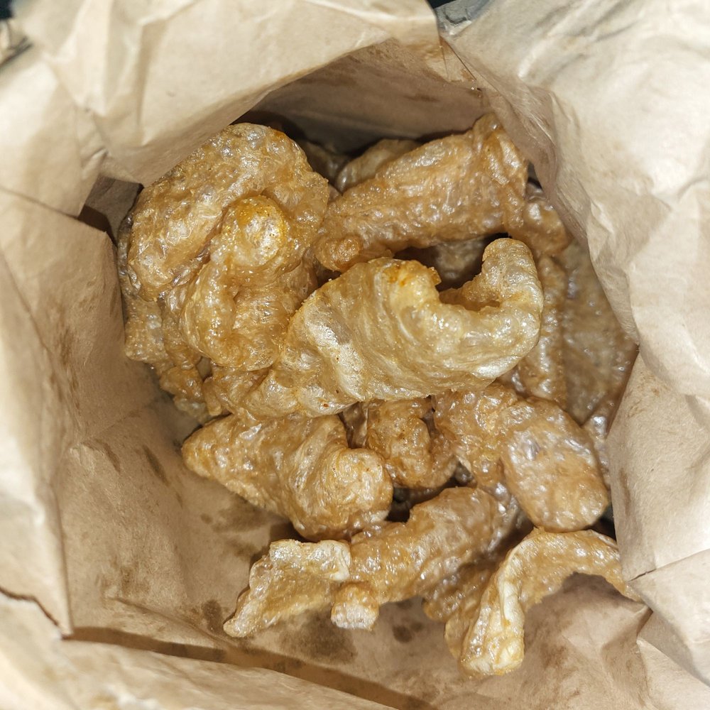 Fresh - freaking - pork rinds for only $1- freaking - .75!. Impressive. Fresh - freaking - pork rinds for only $1- freaking - .75!. Impressive.
