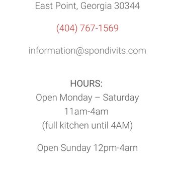 Spondivits - You have a full kitchen until 4am but when I arrive at 2:57 I am asked to leave for trying to show you what your website says - Seafood Near Me - East Point, Georgia