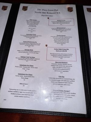 Menu photo 3 The Three Lions Pub Redmond, WA Menu photo 3 The Three Lions Pub Redmond, WA