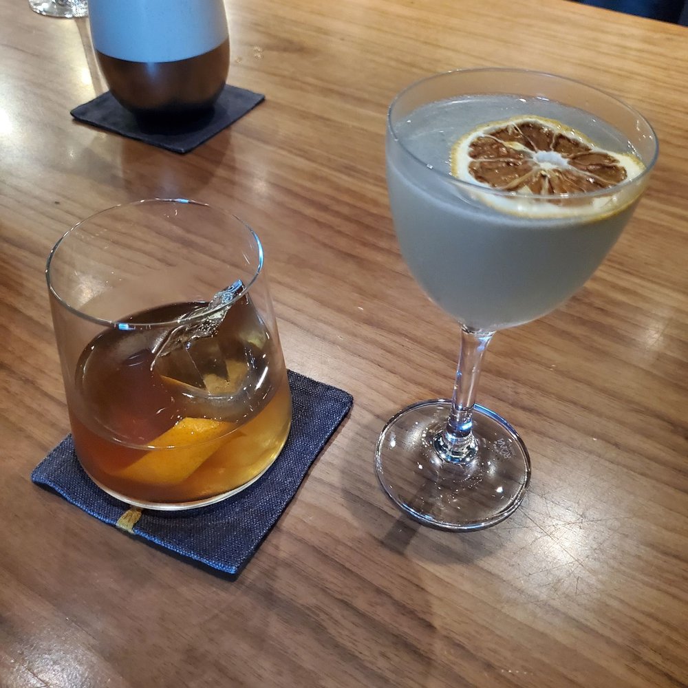 Demi - Aperitifs. Rye-based on the left, gin-based on the right - French Near Me - Minneapolis, Minnesota Demi - Aperitifs. Rye-based on the left, gin-based on the right - French Near Me - Minneapolis, Minnesota