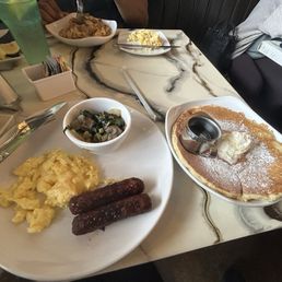 Buttermilk pancakes sausage eggs