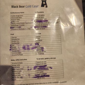 Black Bear Frozen Yogurt - Menu of Items In Toppings Bar - Ice Cream & Frozen Yogurt Near Me - Tacoma, Washington Black Bear Frozen Yogurt - Menu of Items In Toppings Bar - Ice Cream & Frozen Yogurt Near Me - Tacoma, Washington