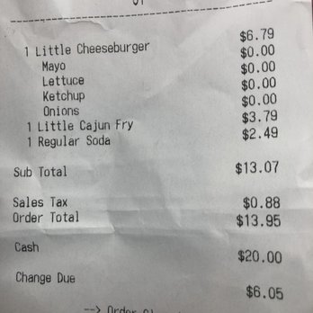 Five Guys - Receipt for burger fries and drink $13.95 - Burgers Near Me - Greensboro, North Carolina