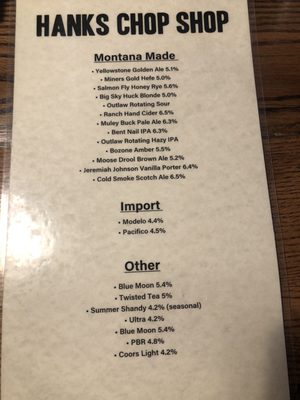 Menu photo 8 Hanks Chop Shop West Yellowstone, MT