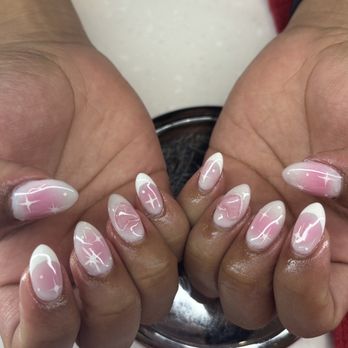 Noble Nails Spa - pink and white Christmas nails - Nail Salons Near Me - Sacramento, California Noble Nails Spa - pink and white Christmas nails - Nail Salons Near Me - Sacramento, California
