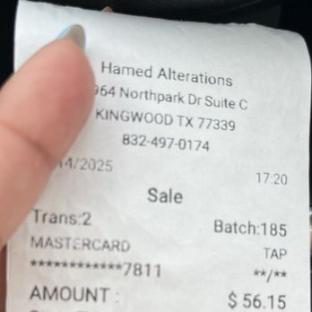 Hamed Alterations - Final receipt - Sewing & Alterations Near Me Hamed Alterations - Final receipt - Sewing & Alterations Near Me