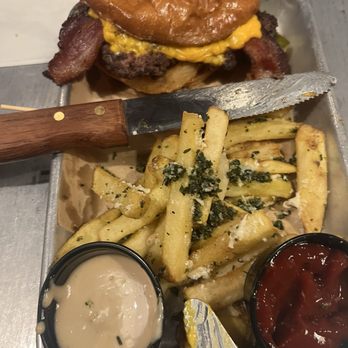Pour Company - Half burger because I forgot to take the picture beforehand - New American Near Me - Fullerton, California Pour Company - Half burger because I forgot to take the picture beforehand - New American Near Me - Fullerton, California