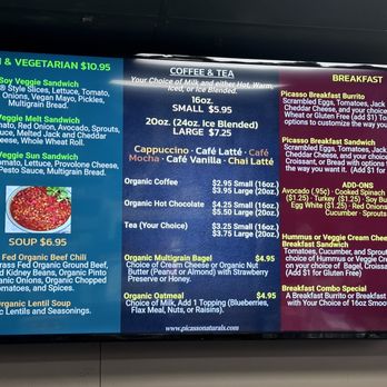 Picasso Naturals - Veg, soup, coffee/tea & breakfast menu - Health Markets Near Me - San Diego, California