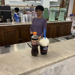 The soda fountain at Stroms Drug Store. Meet Theresa she will be glad to serve you. She has 35+ years with Stroms.
