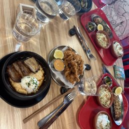 Karaage, SF's Little Belly, Salmon Set, cucumber salad Karaage, SF's Little Belly, Salmon Set, cucumber salad