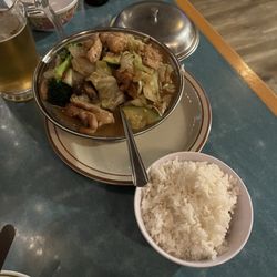 Chinese Palace Restaurant - Moo Goo Gai Pan (with steamed rice). Fresh, clean flavor