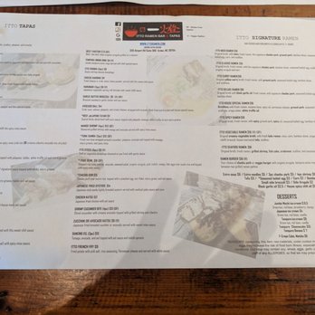 Itto Ramen Bar & Japanese Tapas - Menu placemats - Ramen Near Me - Arden, North Carolina Itto Ramen Bar & Japanese Tapas - Menu placemats - Ramen Near Me - Arden, North Carolina