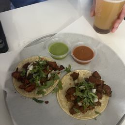El pastor and fajita street tacos
