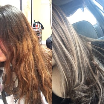Salon Glam - Before and after, my hair looks so much nicer in person. - Hair Salons Near Me - Bellflower, California