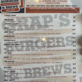 Grap's Burgers & Brews - Burger Menu - Burgers Near Me - Belle Fourche, South Dakota