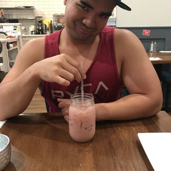 Muay Thai Kitchen - Husband's free milk tea with yelp check in - Thai Near Me - San Marcos, California