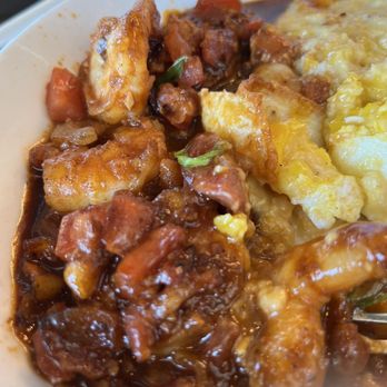 Big Bad Breakfast - Chattanooga - Shrimp and grits with sausage and onion, and Wisenburger grits and a fried egg over the shrimp. - Breakfast & Brunch Near Me - Chattanooga, Tennessee Big Bad Breakfast - Chattanooga - Shrimp and grits with sausage and onion, and Wisenburger grits and a fried egg over the shrimp. - Breakfast & Brunch Near Me - Chattanooga, Tennessee