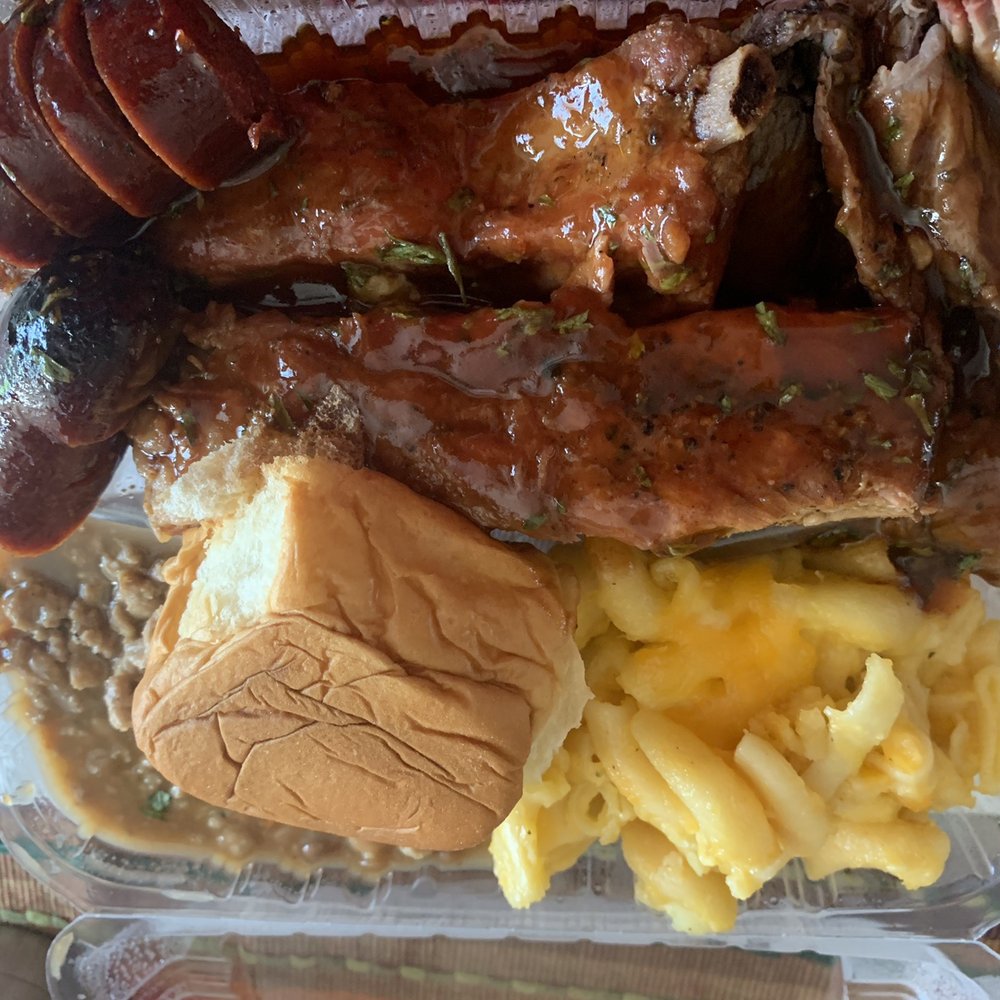 Ruby Jewels Catering - 3-way with ribs, steak (tri-tip), links, Mac & Cheese, baked beans and a roll. - Caterers Near Me - Vallejo, California Ruby Jewels Catering - 3-way with ribs, steak (tri-tip), links, Mac & Cheese, baked beans and a roll. - Caterers Near Me - Vallejo, California