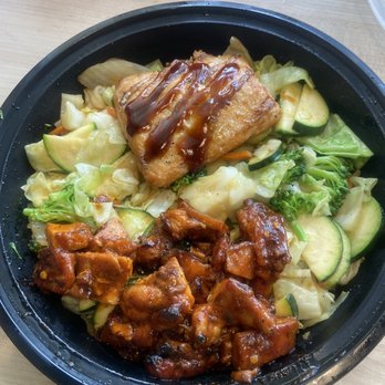 Teriyaki Madness - Two Protein Bowl- Large Size Only: Teriyaki Salmon & Spicy Chicken Teriyaki w/ all Veggies - Asian Fusion Near Me - Chatsworth, California Teriyaki Madness - Two Protein Bowl- Large Size Only: Teriyaki Salmon & Spicy Chicken Teriyaki w/ all Veggies - Asian Fusion Near Me - Chatsworth, California