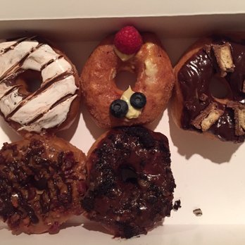 Amy's Donuts - Nutella fluff, creme brûlée, twix, maple bacon fudge, German choco, and crumbs of an Andes mint donut that didn't make the pic - Donuts Near Me - Tucson, Arizona Amy's Donuts - Nutella fluff, creme brûlée, twix, maple bacon fudge, German choco, and crumbs of an Andes mint donut that didn't make the pic - Donuts Near Me - Tucson, Arizona