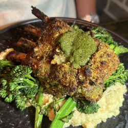 Stout's Signature at the Tobin - Pistachio Crusted Lamb with broccolini and creamy polenta