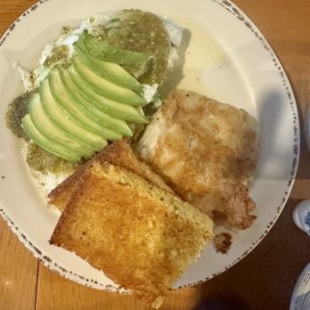 The Peach Cafe - Green Machine w grilled scalloped potatoes and grilled cornbread. - New American Near Me - Monrovia, California