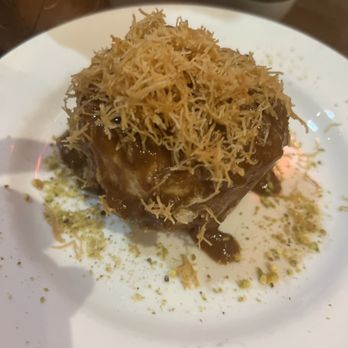 Open Sesame - Labne cheese cake with fig sauce and pistachio. Absolutely sublime. - Mediterranean Near Me - Long Beach, California