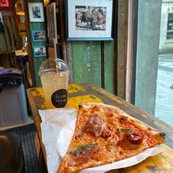 Slice + Soda - Prosciutto pizza and grapefruit soda - Pizza Near Me - Montreal, Quebec Slice + Soda - Prosciutto pizza and grapefruit soda - Pizza Near Me - Montreal, Quebec