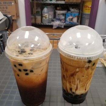 Lao Sticky Rice - Thai tea boba (left) brown sugar boba w cream cheese foam (right) - Laotian Near Me - Waianae, Hawaii Lao Sticky Rice - Thai tea boba (left) brown sugar boba w cream cheese foam (right) - Laotian Near Me - Waianae, Hawaii