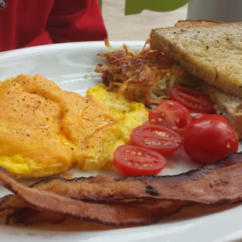 Graze - two scrambled eggs w. american cheese, plus bacon, hashbrowns, and wheat toast - New American Near Me - Madison, Wisconsin