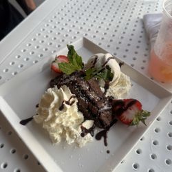 Siros Restaurant - Belgian chocolate cake with vanilla bean gelato